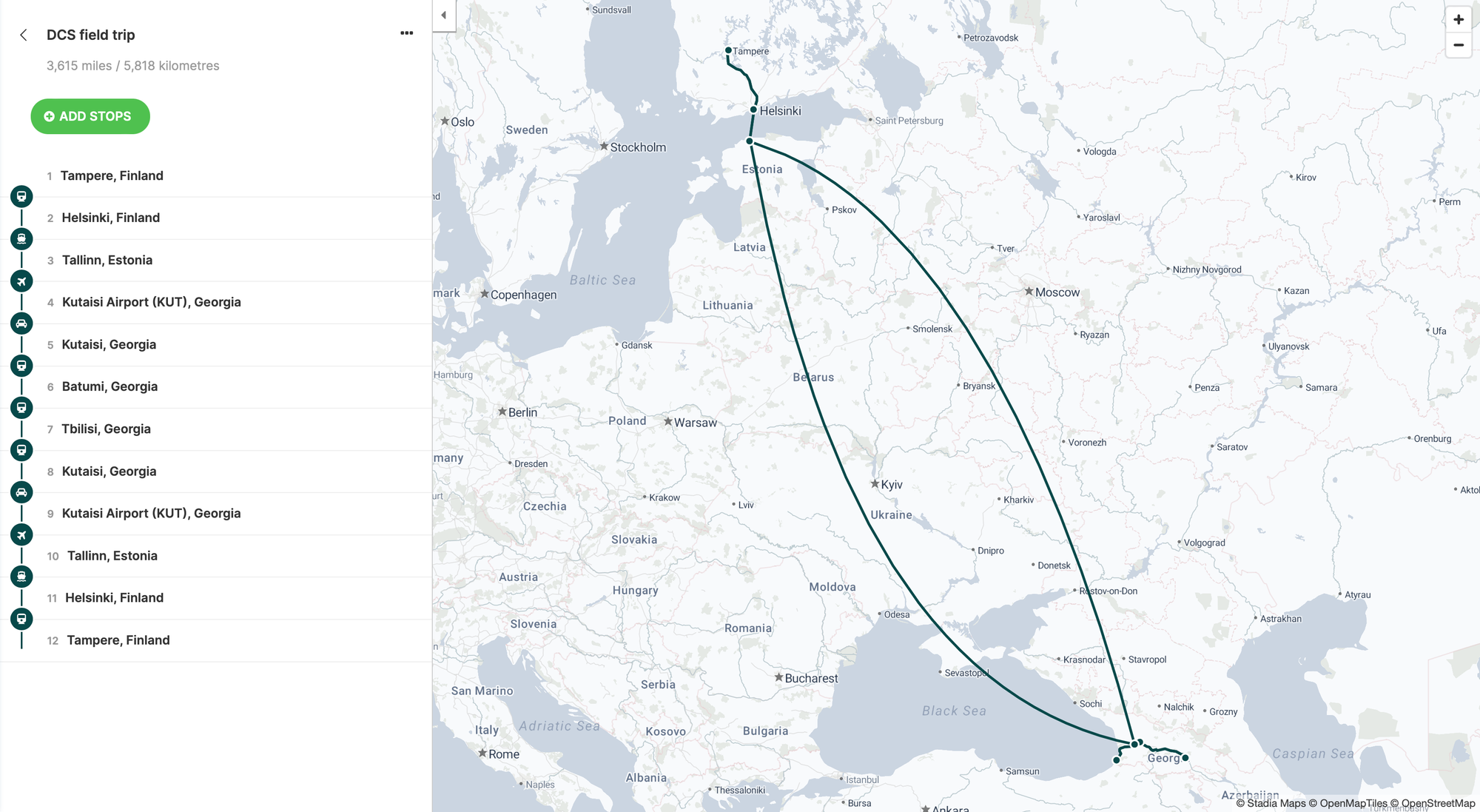 Picture of my travel plan and map