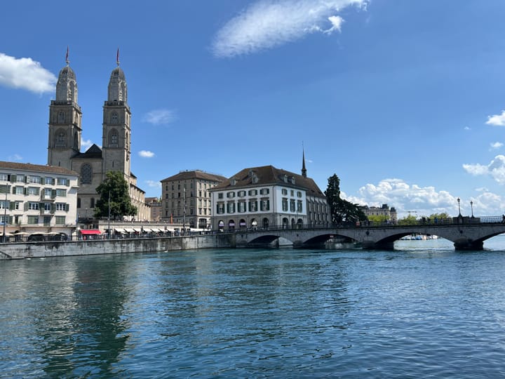 Picture of Grossmünster church and Quay Bridge in Zürich